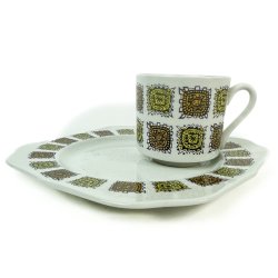 Vintage morgenmadstallerken med kop