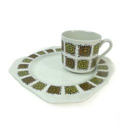 Vintage morgenmadstallerken med kop