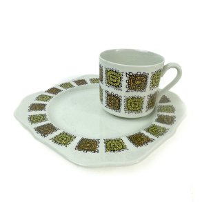 Vintage morgenmadstallerken med kop