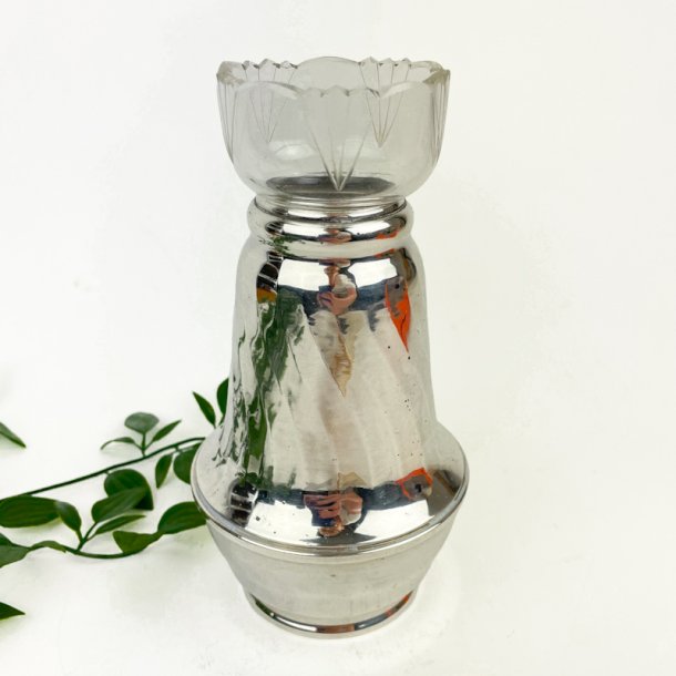 Elegant vintage s�lvvase med glasindsats