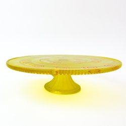 Gelbe vintage Tortenplatte auf Fu