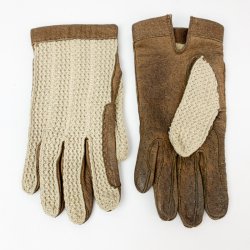 Vintage damehandsker i skind og strik - Str. 6 1/2