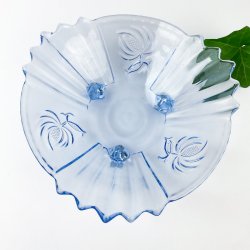 Blaue Vintage-Glasschale aus Pressglas