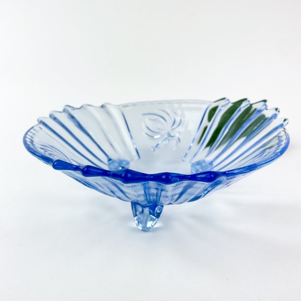 Blaue Vintage-Glasschale aus Pressglas