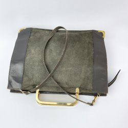 Graue Vintage-Schultertasche aus Wildleder