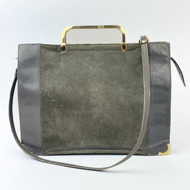 Gr vintage skuldertaske i ruskind