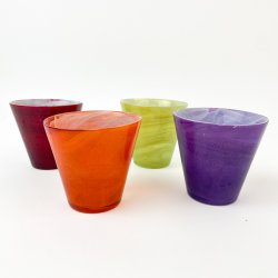 Fire farvede glaskrukker