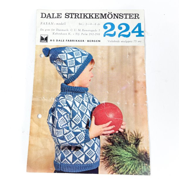 Vintage strikkeopskrift 1950'erne  sweater og hue