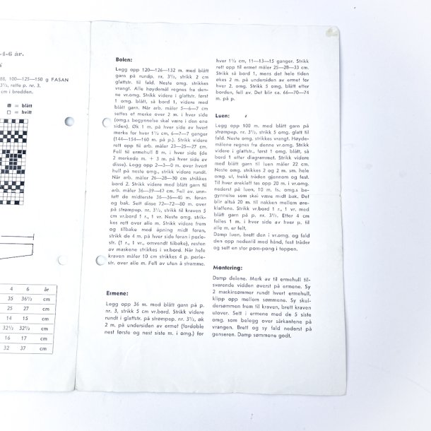 Vintage strikkeopskrift 1960'erne  brnesweater og hue