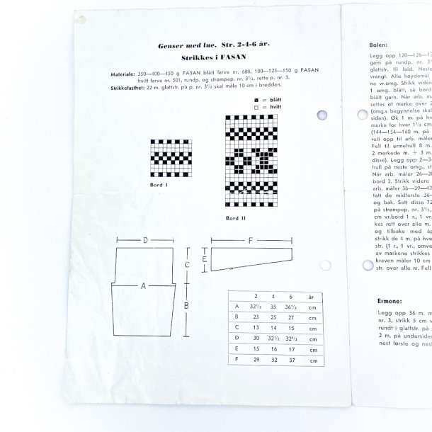 Vintage strikkeopskrift 1960'erne  brnesweater og hue