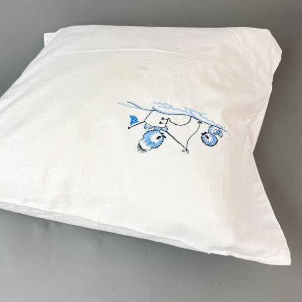 Vintage babypudebetrk med bl broderi