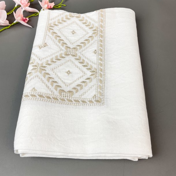 Vintage dug med gyldent broderi, 140x120 cm