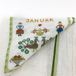 Broderet retro dug med mneder   150 cm