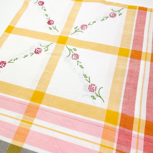 Vintage dug med tern og blomster - 100x100 cm