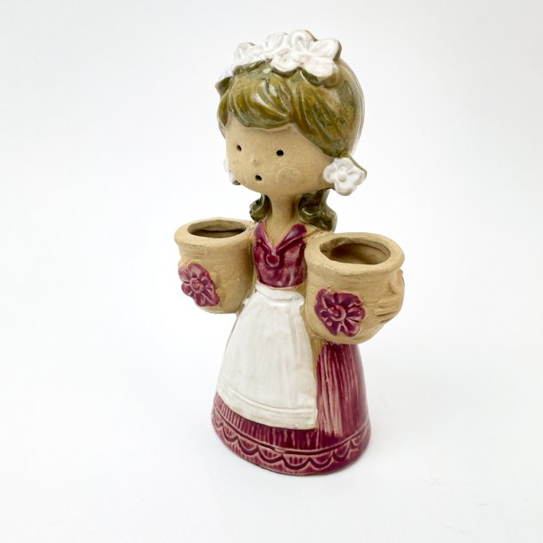 Charmerende vintage blomsterpige i keramik