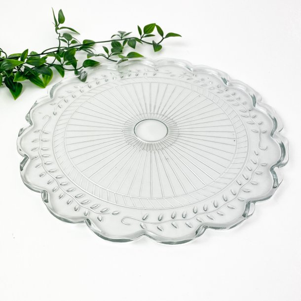 Stort vintage glasfad med mnster