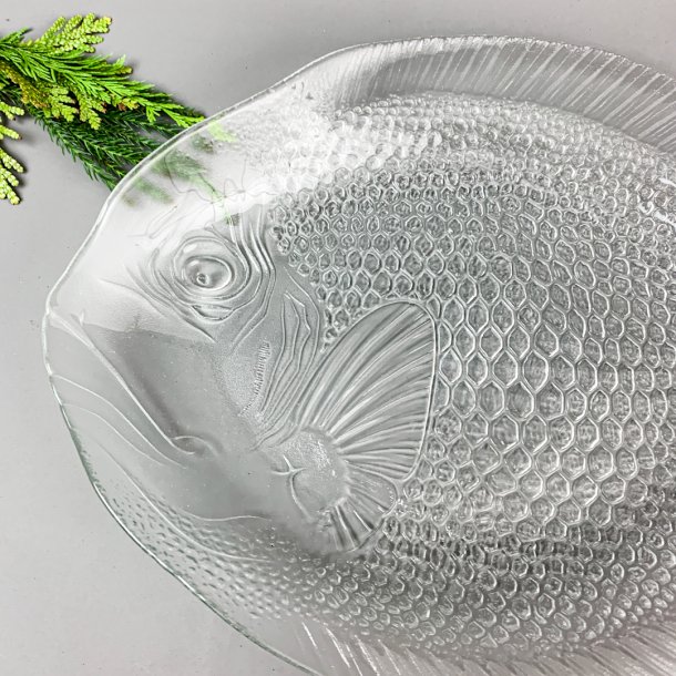 Stort vintage fiskefad i glas