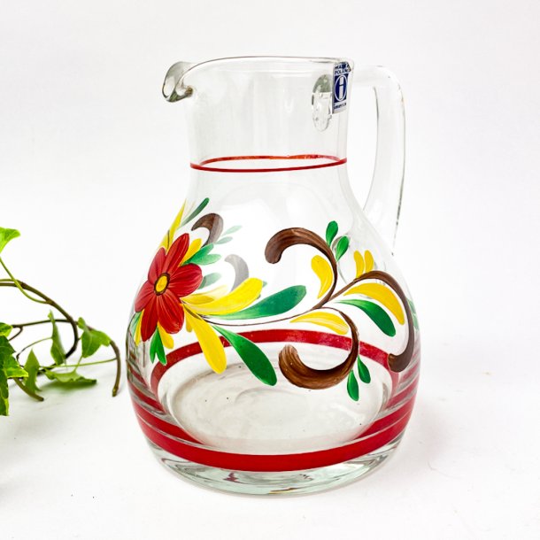 Vintage glaskande med hndmalede blomster  15 cm