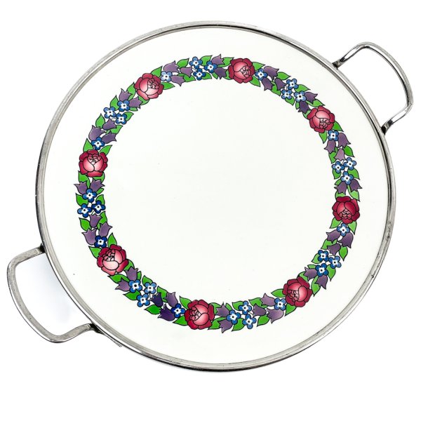 Fayence-Servierplatte mit Blumenkranz