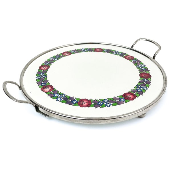 Fayence-Servierplatte mit Blumenkranz