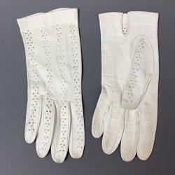 Hvide vintage damehandsker i gedeskind - Str. M