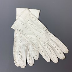 Hvide vintage damehandsker i gedeskind - Str. M