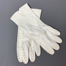 Hvide vintage damehandsker i gedeskind - Str. M