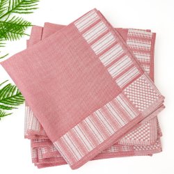 Acht Vintage-Mundservietten in Rosa und Wei