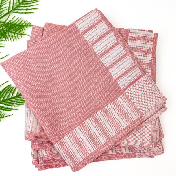 Otte vintage mundservietter i rosa og hvid