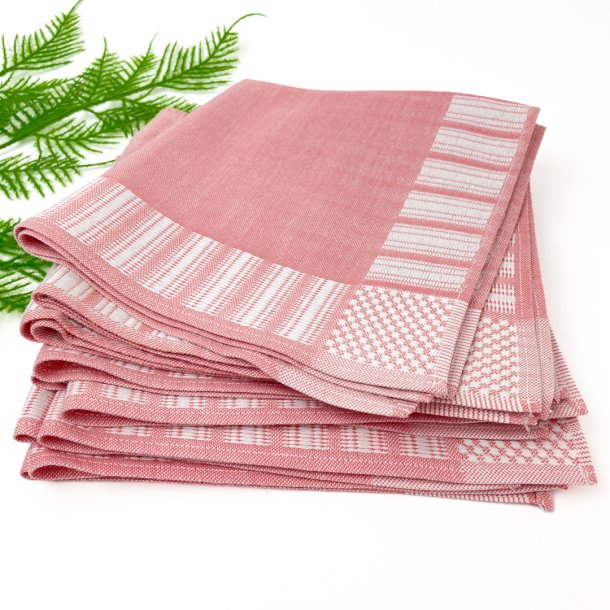 Acht Vintage-Mundservietten in Rosa und Wei