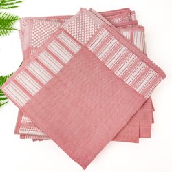 Acht Vintage-Mundservietten in Rosa und Wei