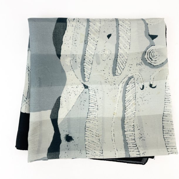 Schwarzes und graues Vintage-Seidentuch.