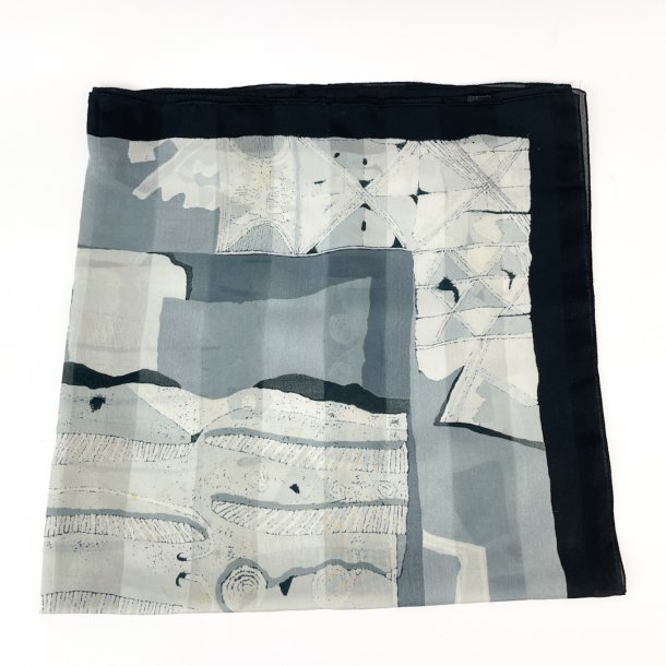 Schwarzes und graues Vintage-Seidentuch.