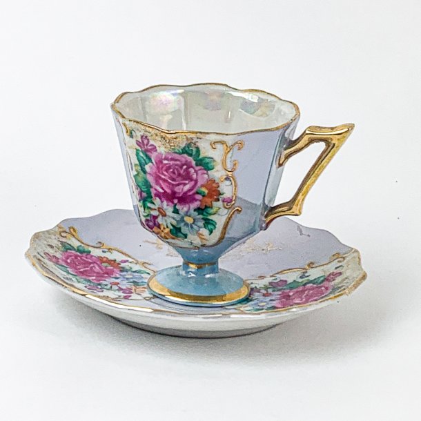 Vintage kaffekop, lilla og guld