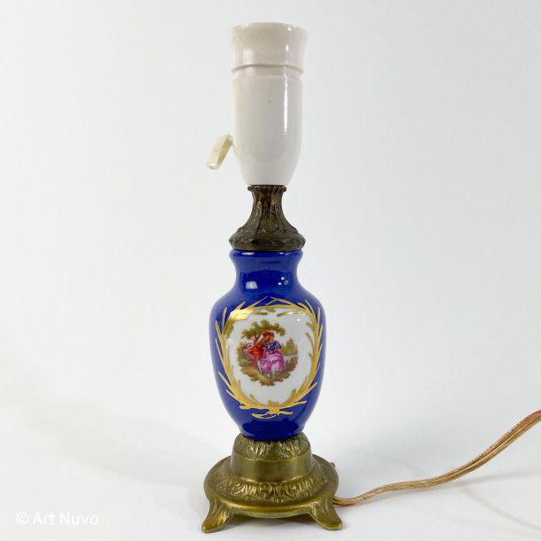 Kleine Vintage Tischlampe aus blauem Porzellan