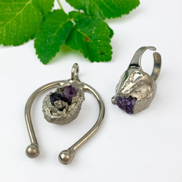 Versilbertes Schmuckset mit Amethyst - Chromica, Dnemark.