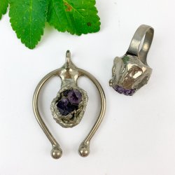 Versilbertes Schmuckset mit Amethyst - Chromica, Dnemark.