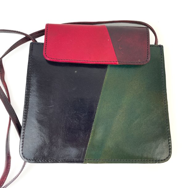 Vintage skuldertaske i rd, grn og bl lder