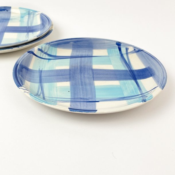 Retro-Dessertteller mit blauem Karomuster