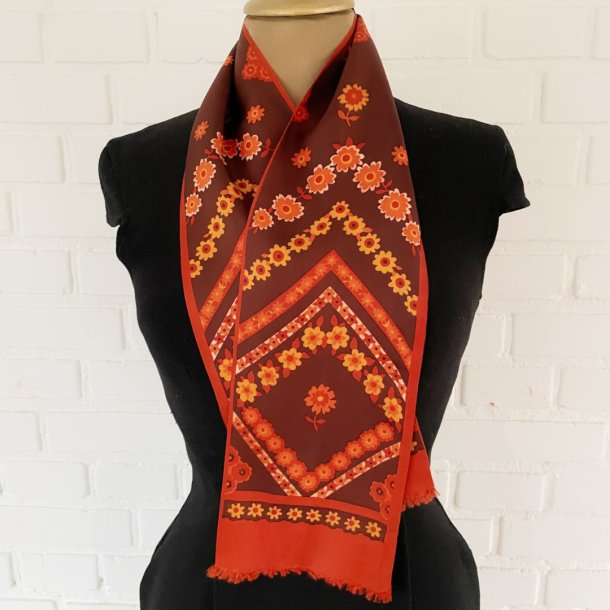 Aflang vintage trklde i orange og brun silke