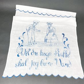 Stort antik viskestykke med bl broderi