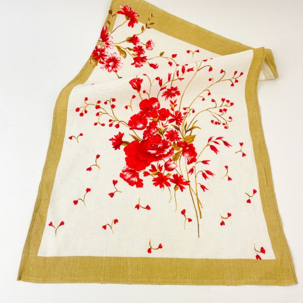 Vintage viskestykke med rdt blomstermotiv