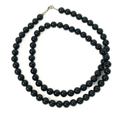 Sort vintage onyx halsk�de med s�lv