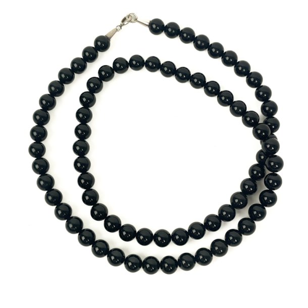 Sort vintage onyx halsk�de med s�lv