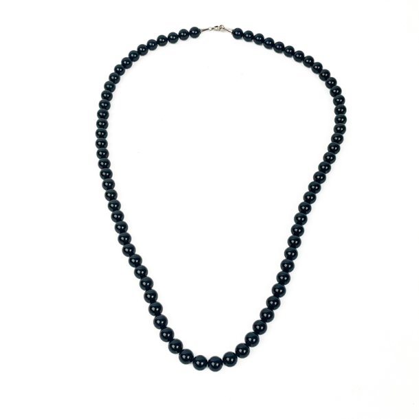 Sort vintage onyx halsk�de med s�lv