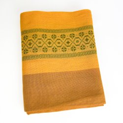 Flot gul retro dug med gr�nt m�nster � 220 cm