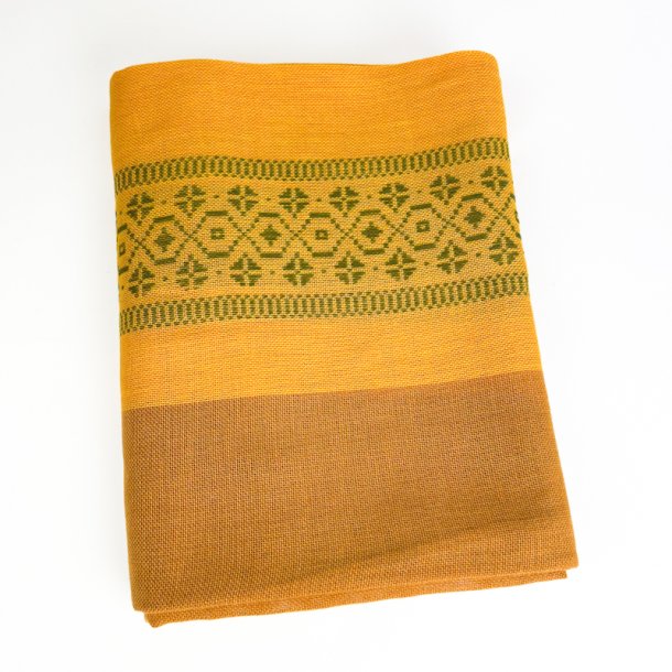 Flot gul retro dug med gr�nt m�nster � 220 cm