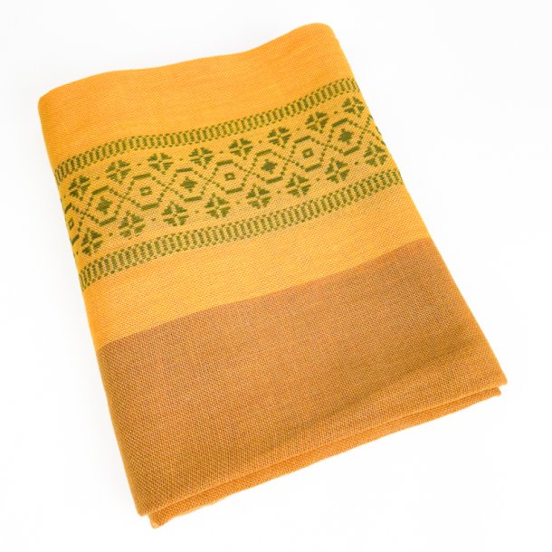 Flot gul retro dug med gr�nt m�nster � 220 cm